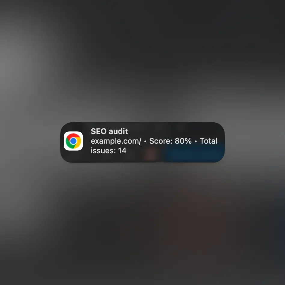 Скриншот уведомления о SEO-аудите по горячей клавише в расширении Chrome