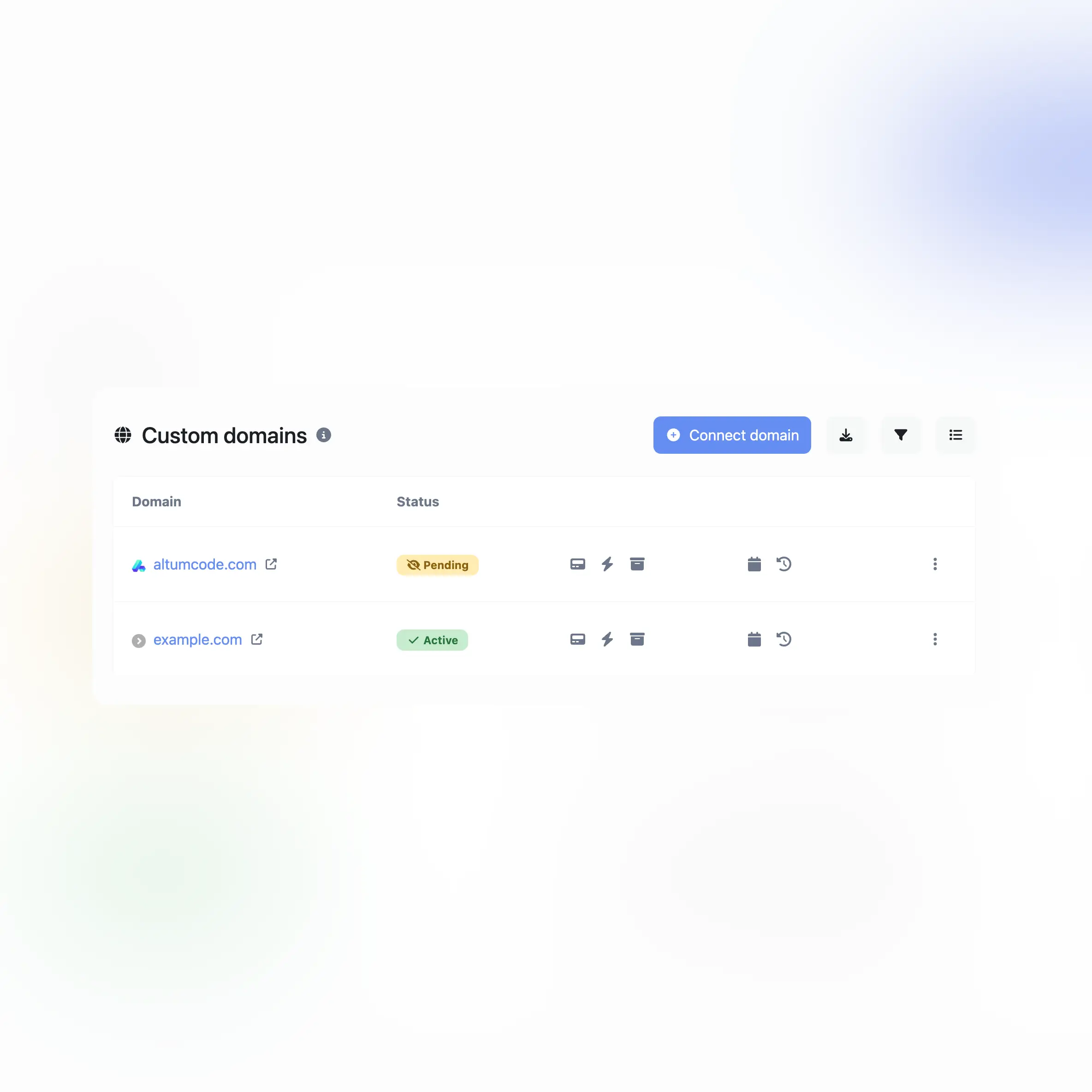 Страница настройки пользовательских доменов для white‑labeling