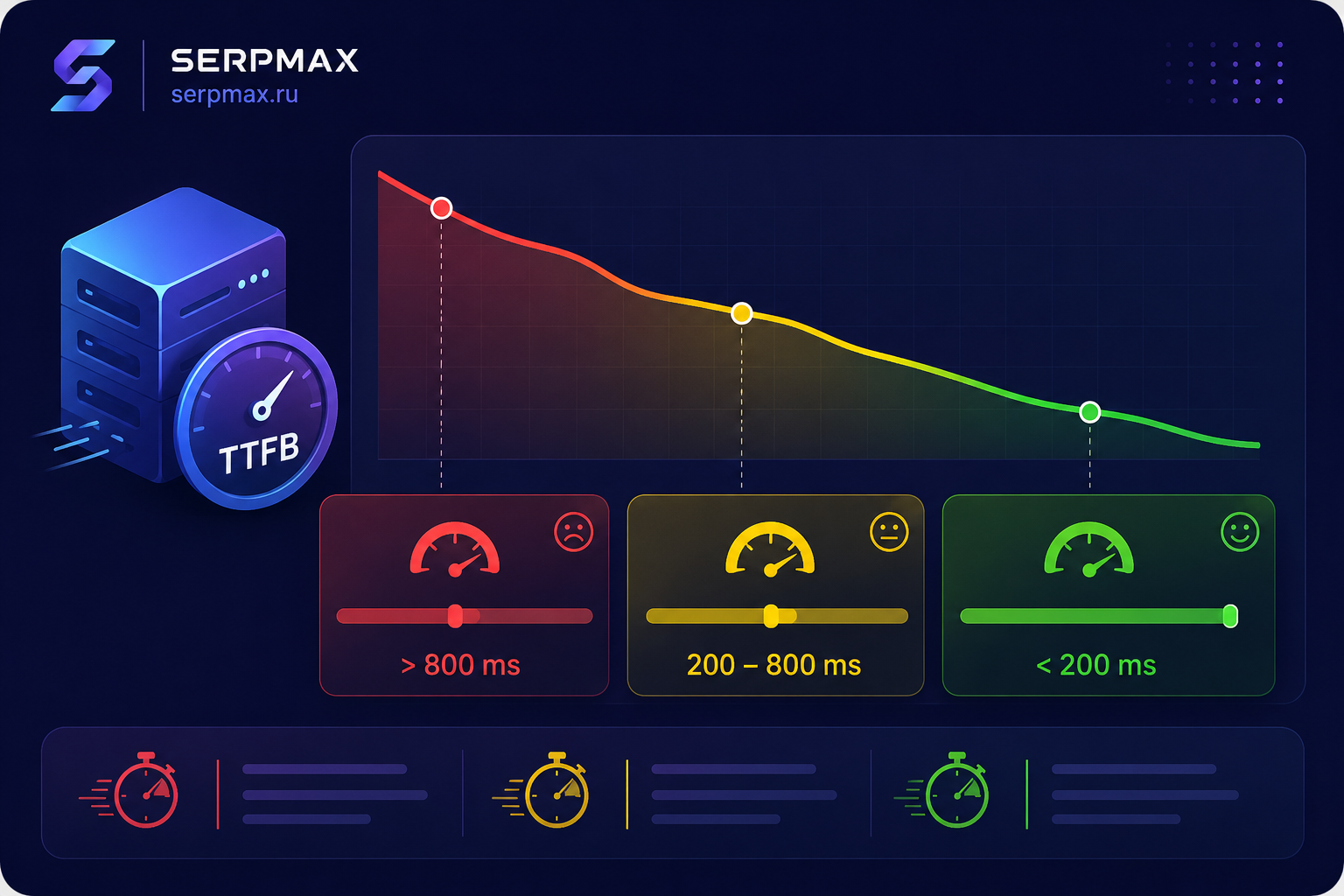 График времени TTFB: плохой, средний, хороший показатель
