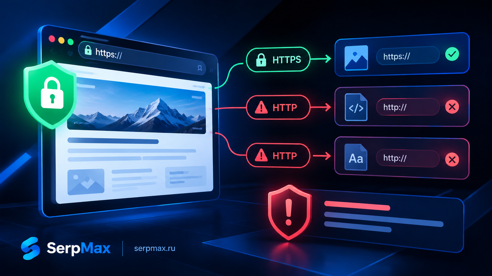 Схема проблемы mixed content на HTTPS-странице